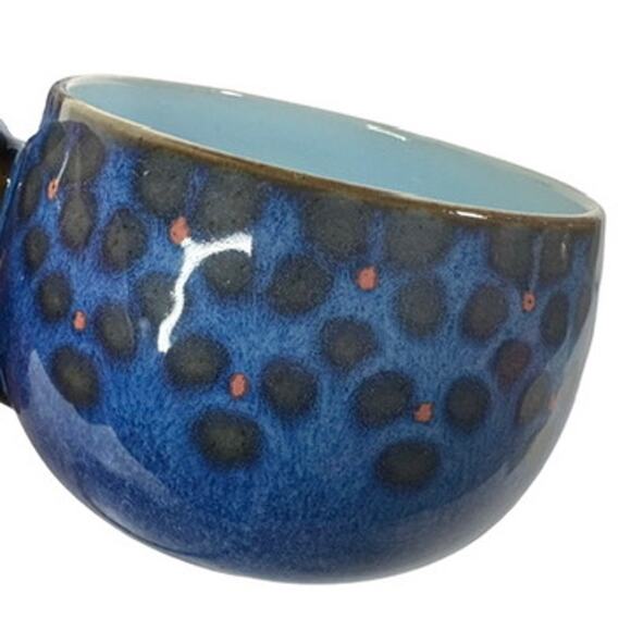 Denby Midnight England Cup and Saucer Blue with Brown and Red Details - Picture 3 of 10